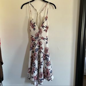 Iris White Floral Flowy Lace Open Back Mini Dress